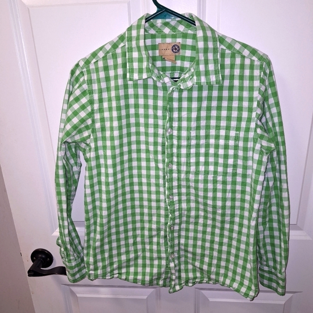 J.K. Hakin boys long sleeve button-down green and white checkered .